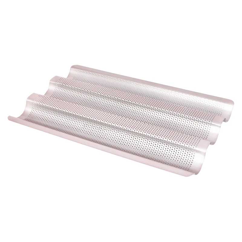 

non-stick carbon steel bakeware champagne gold perforated baguette tray