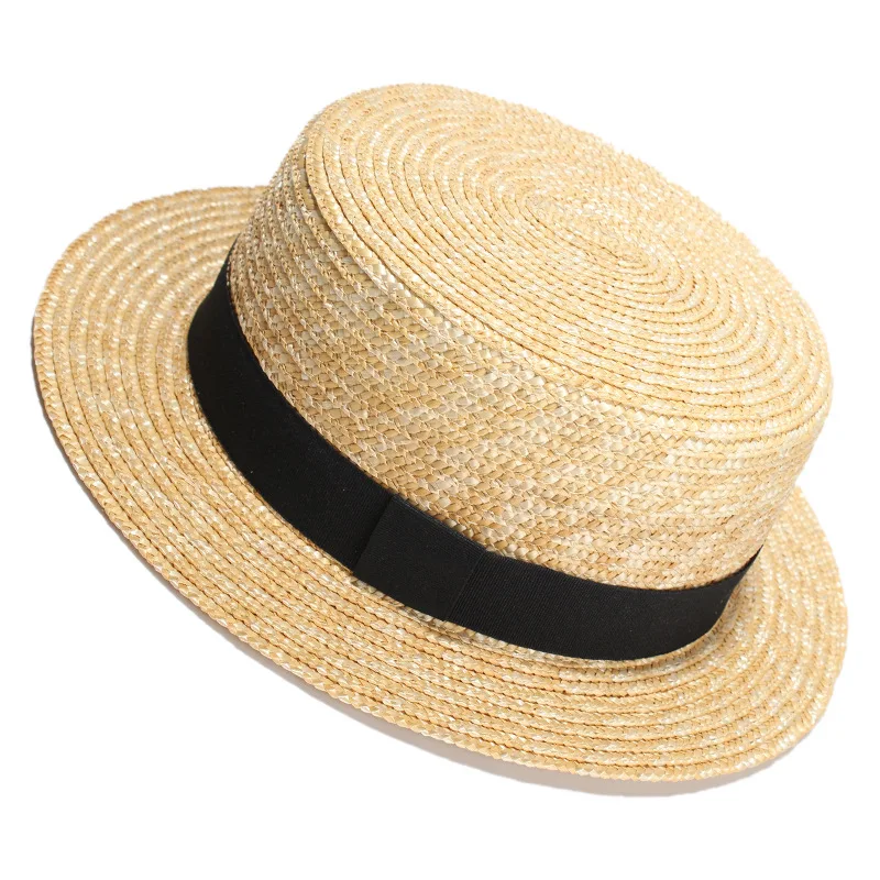 Flat Top Skimmer Boater Hat Wholesale Straw Hat Summer Natural Wheat... 
