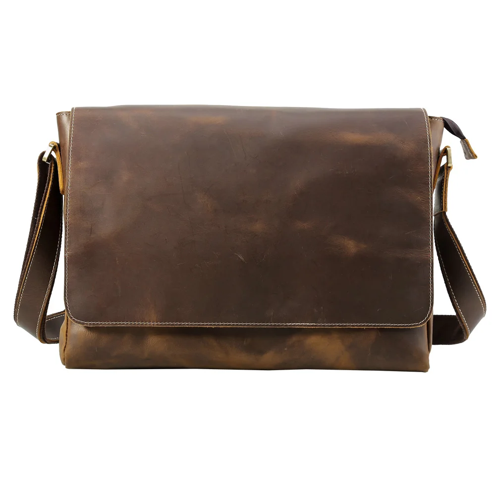 

TIDING Custom Dark Brown Real Cowhide Genuine Crazy Horse Leather Shoulder Crossbody Messenger Bag, Customized color
