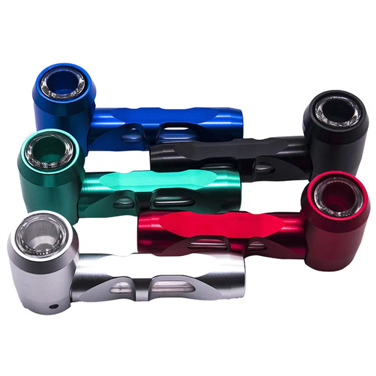 

wholesale High quality New portable metal creative detachable color pipe aluminum alloy glass smoke pipe, Mix