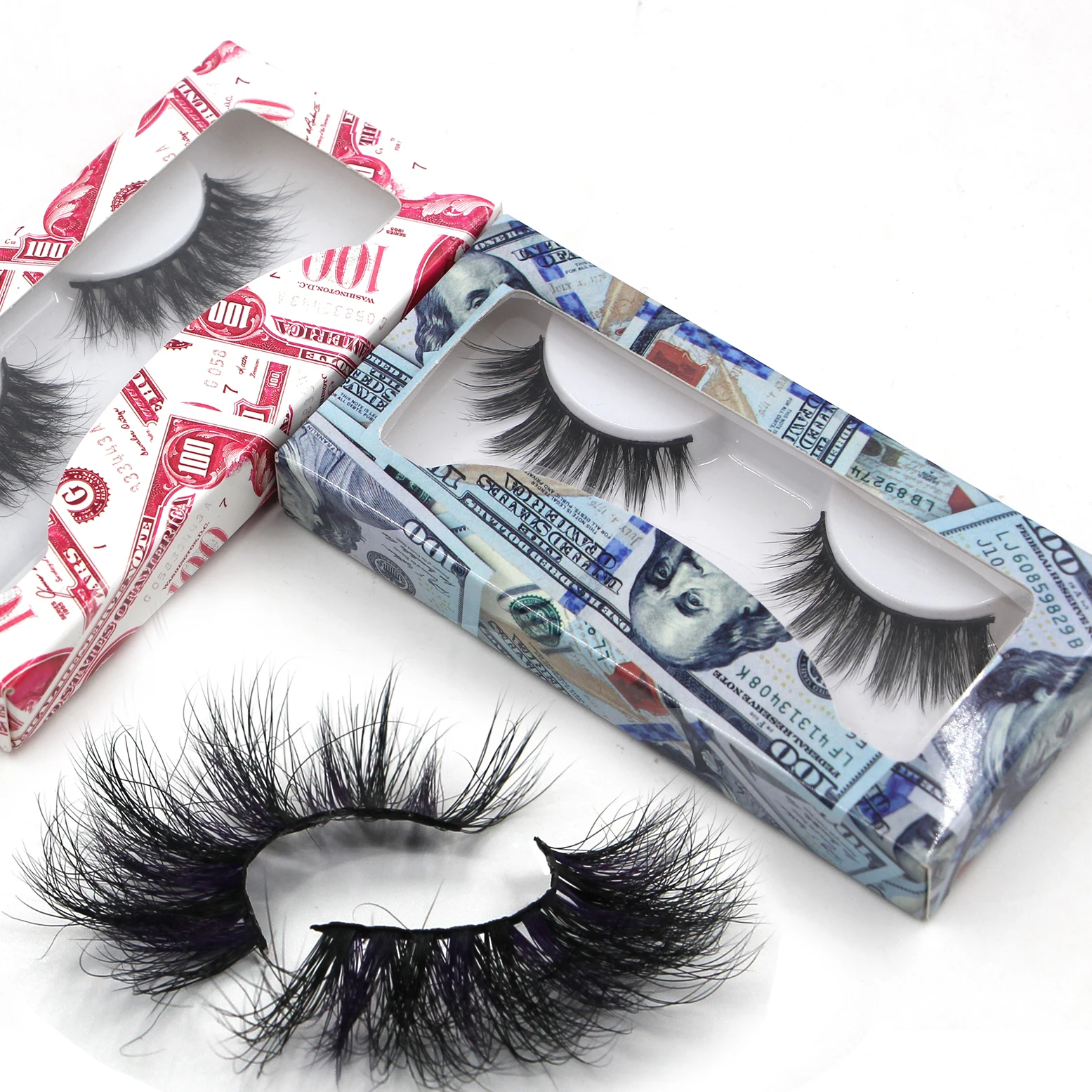 

Fluffy 25mm Mink Lashes Vendor 22mm Mink Whispy 3d Full Lashes with Money Case, Black
