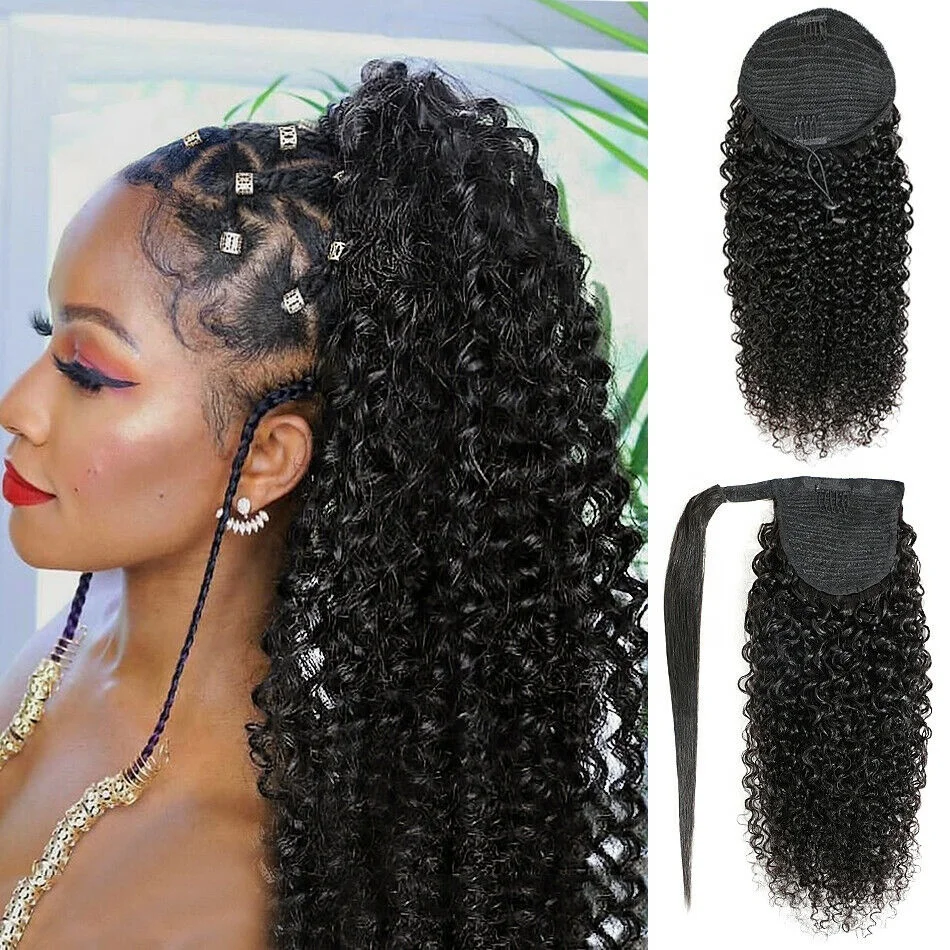 

100% Brazilian Human Hair Drawstring Ponytail for Black Women Wrap Around Clip In Ponytail Human Hair Extension