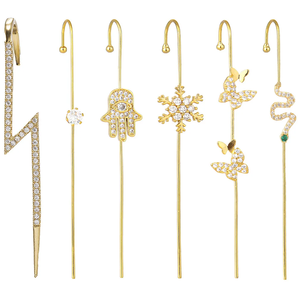 

Gold Plated Single Piece Zircon Hand Snowflake Angle Friend Sweet Love Snake Butterfly Ear Wrap Crawlers