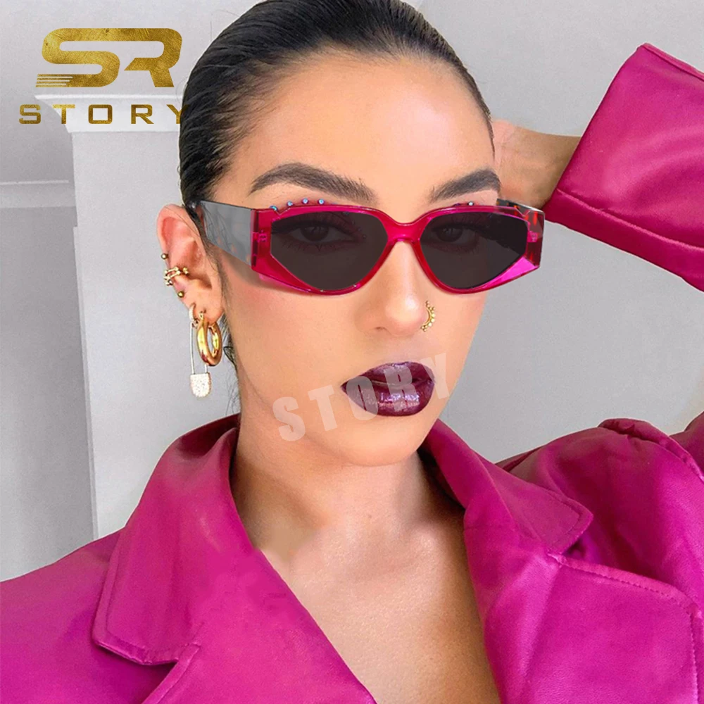 

STORY STY-FT022 Vintage Cat Eye Sunglasses Women Men 2020 Retro Purple Green Rectangle Steampunk Sun Glasses Shades UV400