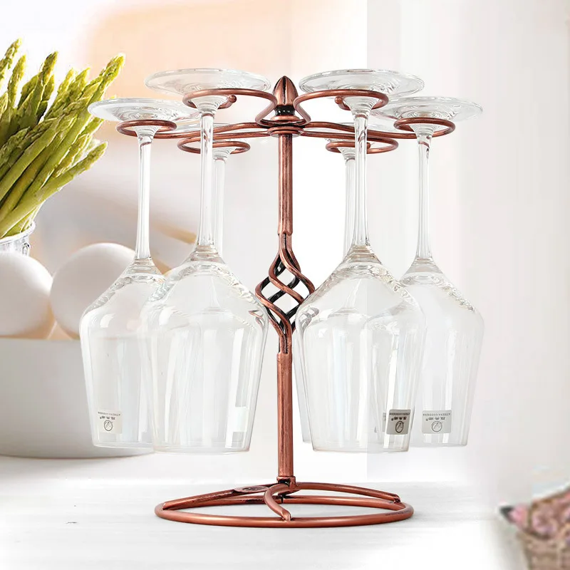 

Modern art style metal wine glass holder can hold 6 cups goblet tray bar table decoration cup holder, Vintage copper