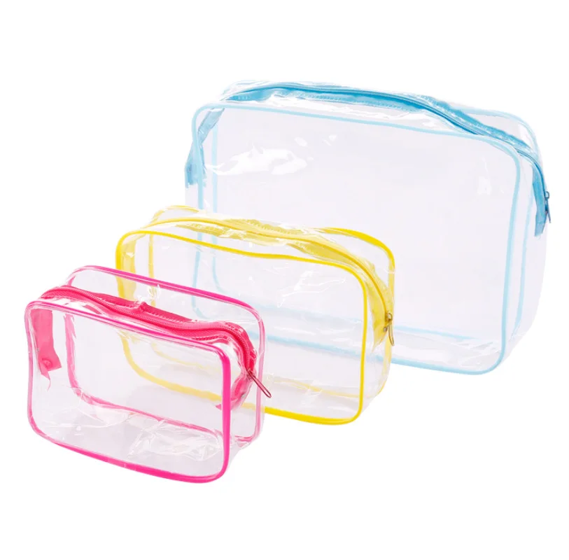 

Travel PVC Cosmetic Women Transparent Clear Zipper Makeup Bags Organizer Bath Wash Make Up Toiletry Pouch