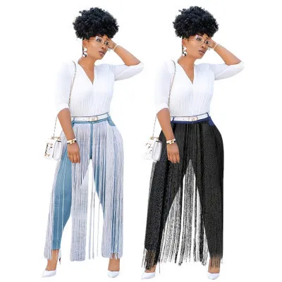 

B14885A 2021 Winter hot fashion women sexy tassel jeans pants
