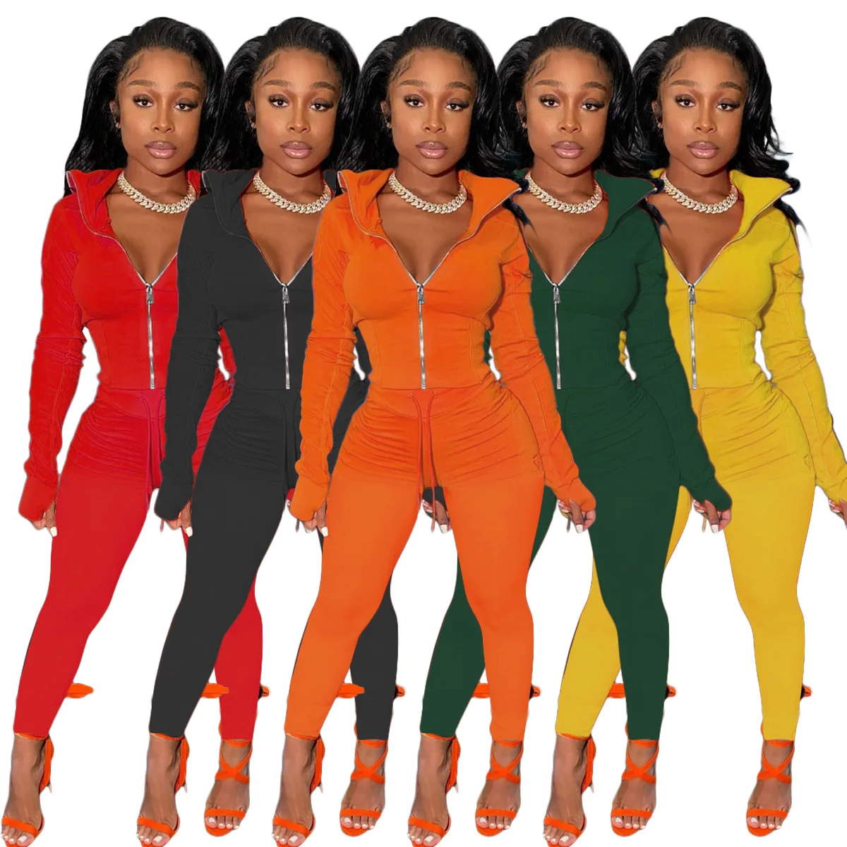 

Custom Logo Wholesale Women Two Piece Long Sleeve Zipper Crop Tops Jacket Legging Pants Jogger Suit Set