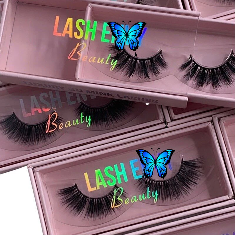 

Wholesale Lashes Private Label Lashbox 3D Mink eyelash pink Eyelashes box Packaging Create Your Own Brand Full Strip Eye Lashes, Natural black