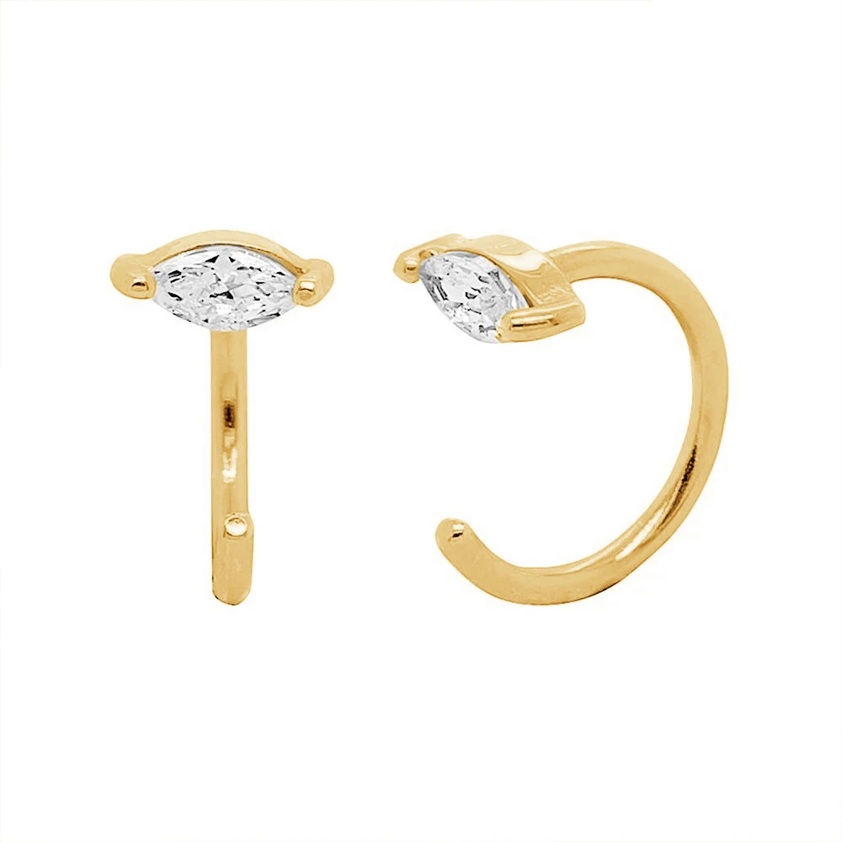 

wholesale minimalist jewellery 925 sterling silver 18k gold plated Cubic Zircon Sparkly Marquise Huggies Earrings