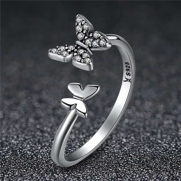 

2019 Latest Design 925 Sterling Silver Butterfly Crystal Open Ring for Girls and Women