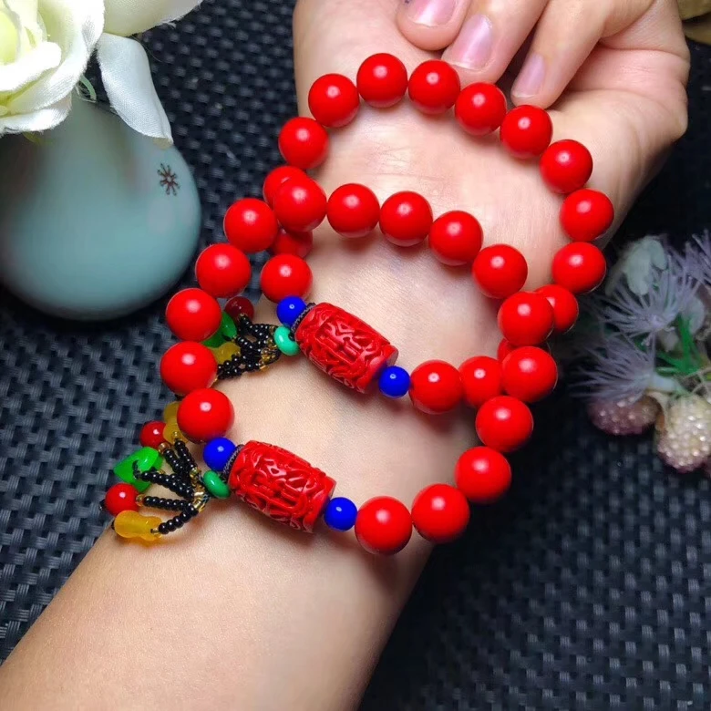 

New lucky Chinese cinnabar bracelets women's beads 10mm boutique cinnabar bracelet jewelry, Red