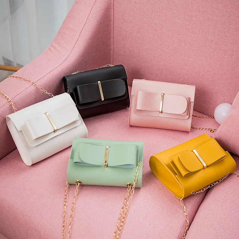 

Cheap Lady Portable Design Plain Solid Color Chain Purses mini Square Single Shoulder Bag PU Tote bags Small handbag, White/ yellow/ green/ black/ pink