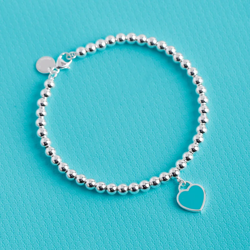 

New Fashion 925 Sterling Silver Heart Bead Charm Bracelet For Women And Girls Best Gifts Jewelry