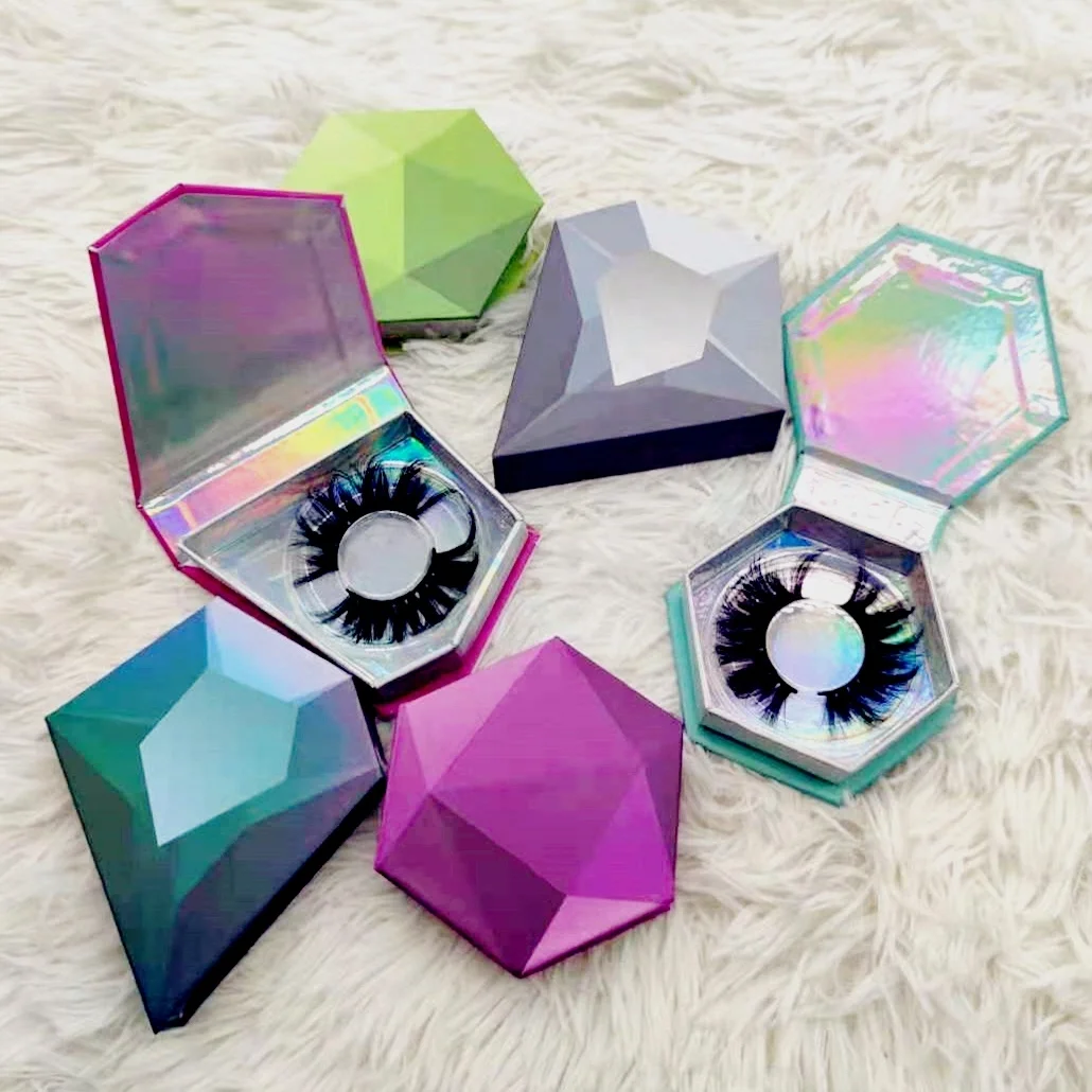 

Unique new design 25mm mink eyelashes cases luxury customized eyelash box packaging with private custom packaging logo, Pink blue. yellow..purple,green,.or custom color
