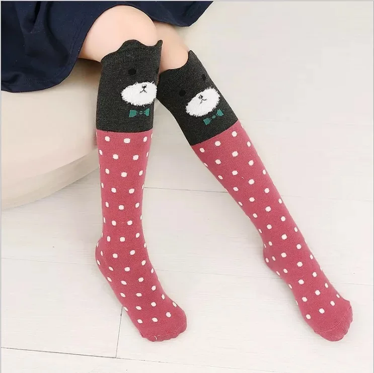 Color city cute young girls tube socks knee high stockings cartoon animal warm cotton socks