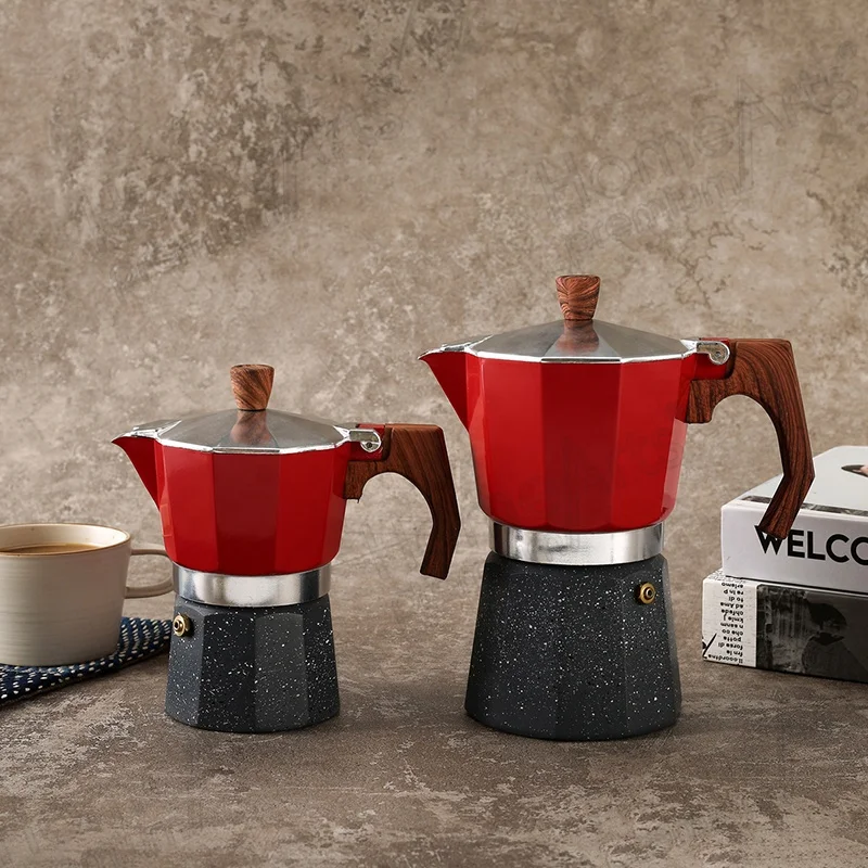 

Cafetera Italiana 3/6/9 Cup mocha pot expreso express moka cafeteras exprees aluminum coffee makers mocha moka pot, Red & gray