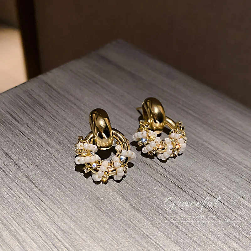 

new statement geometric double pearl circle earrings