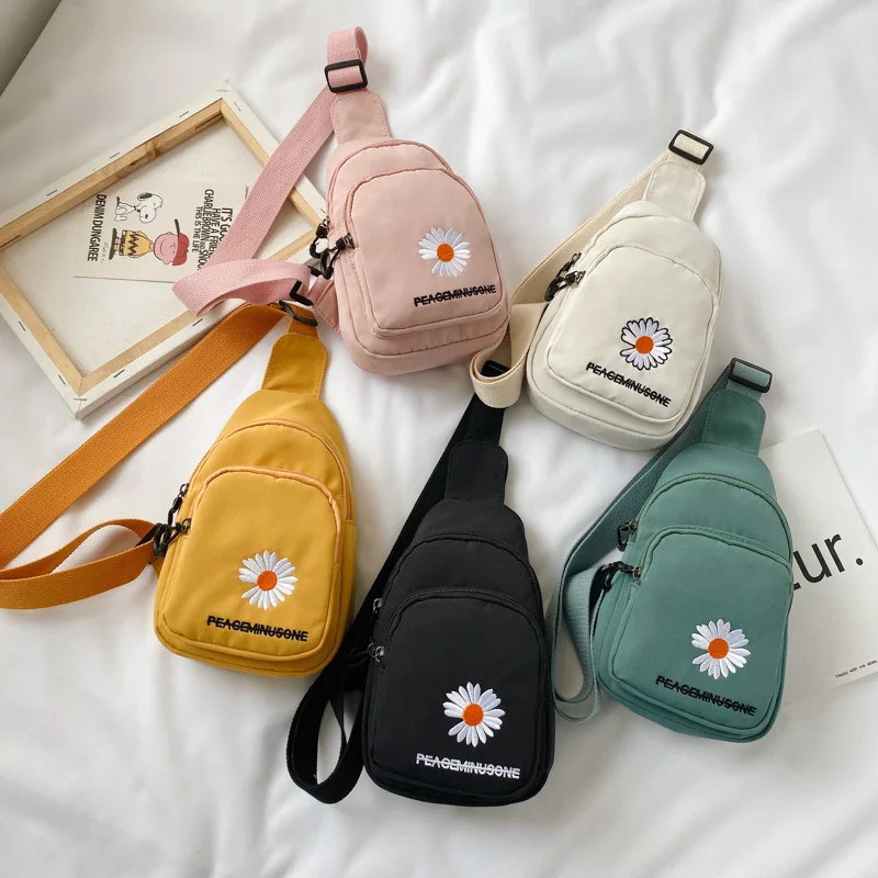 

korean style cute daisy 2020 mini female messenger bag canvas shoulder bag women chest bag, Accept customized color