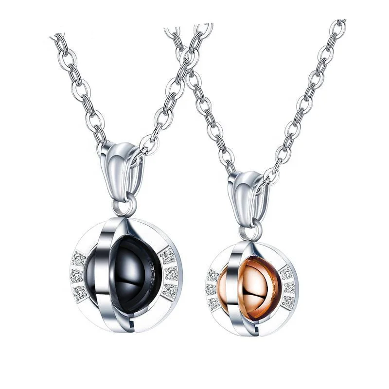 

316L Stainless Steel Jewelry Couple Necklace The Ball Rotating Necklace, As pictures
