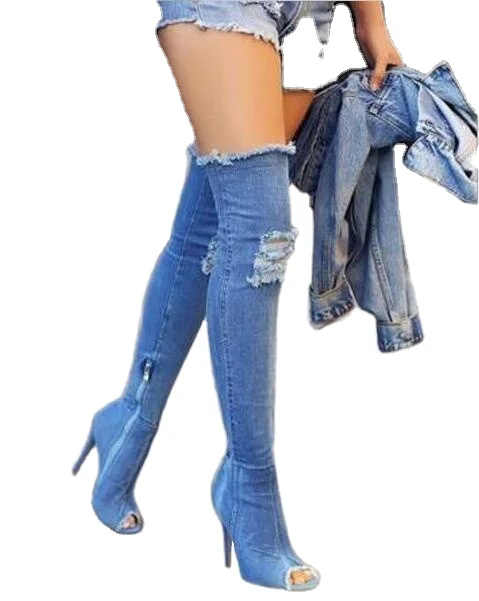 

Novel Design Denim High Heel Over The Knee Boots Jeans Knee High Boots Women Long Boots Women Shoes