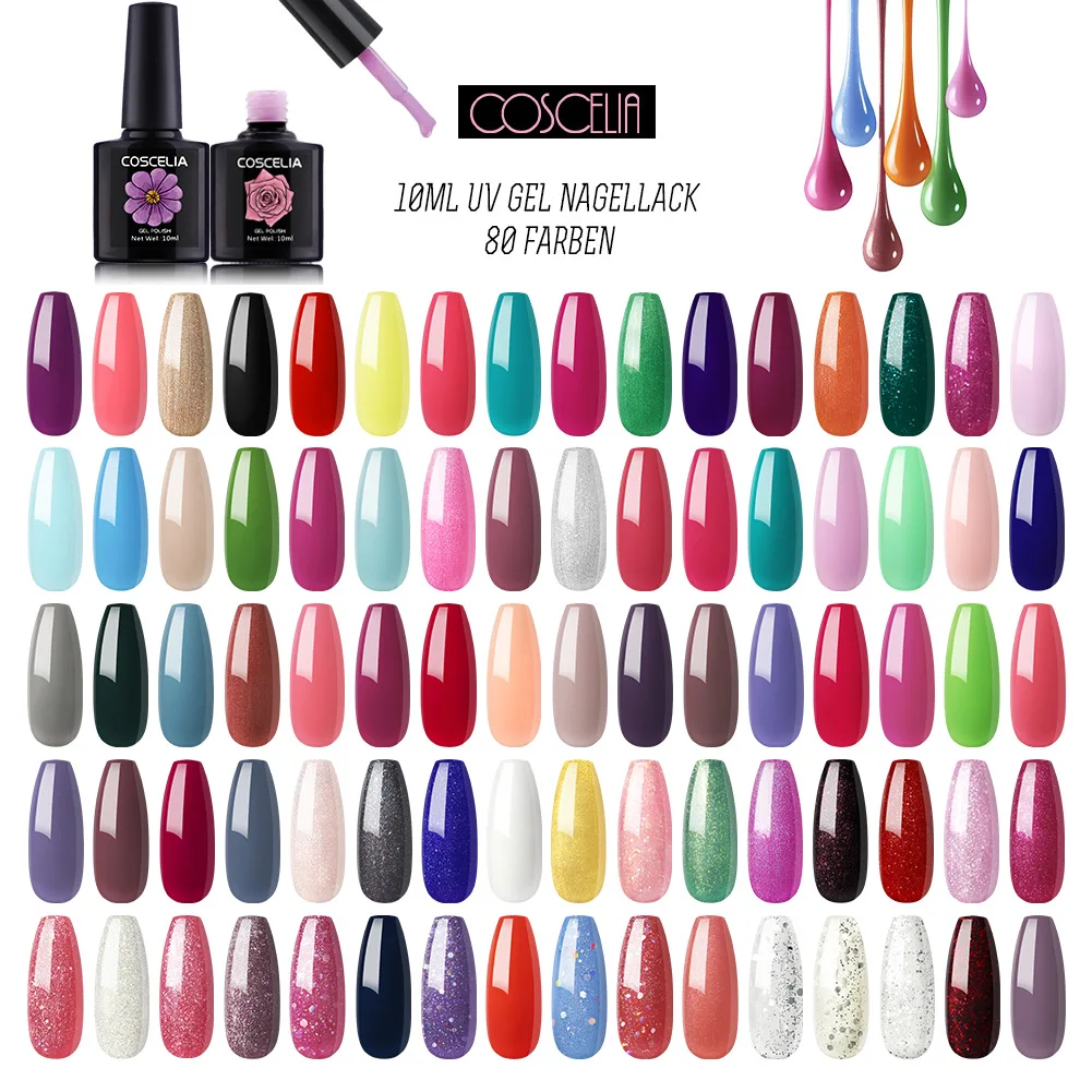 

COSCELIA US Free SHIPPING 10ml Nails Soak Off Gel Polish Set 80pcs Various Mixed Colors for Nail Art Decoration, 80 colors