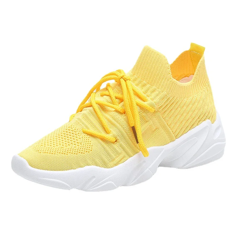 

New Lightweight Knit Woven Yellow Mesh Sport Shoes Running Walking Women Sneakers