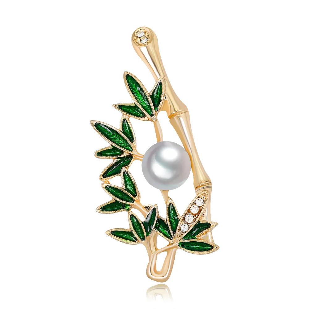 

Factory Direct Brooch Pin European And American Fashion Alloy Rhinestone Bamboo with Pearl Brooch Jewelry Spot