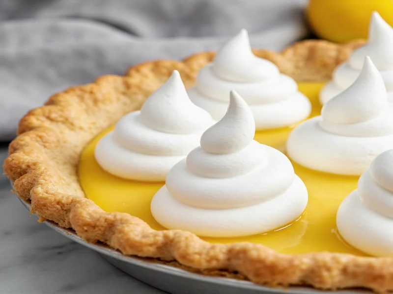 Glossy meringue peaks piped onto lemon filling in pie crust