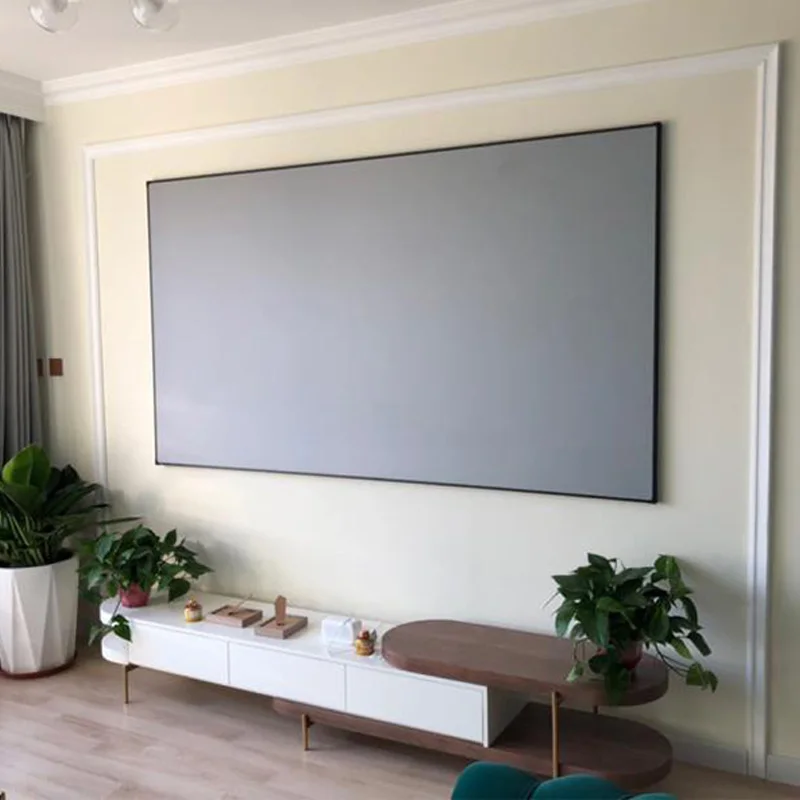 

110" 16:9/4:3 4k Hd ALR Projector Screen Wall Mounted 1cm Narrow Frame Anti Light Metal PET UST Projector Screen Customization