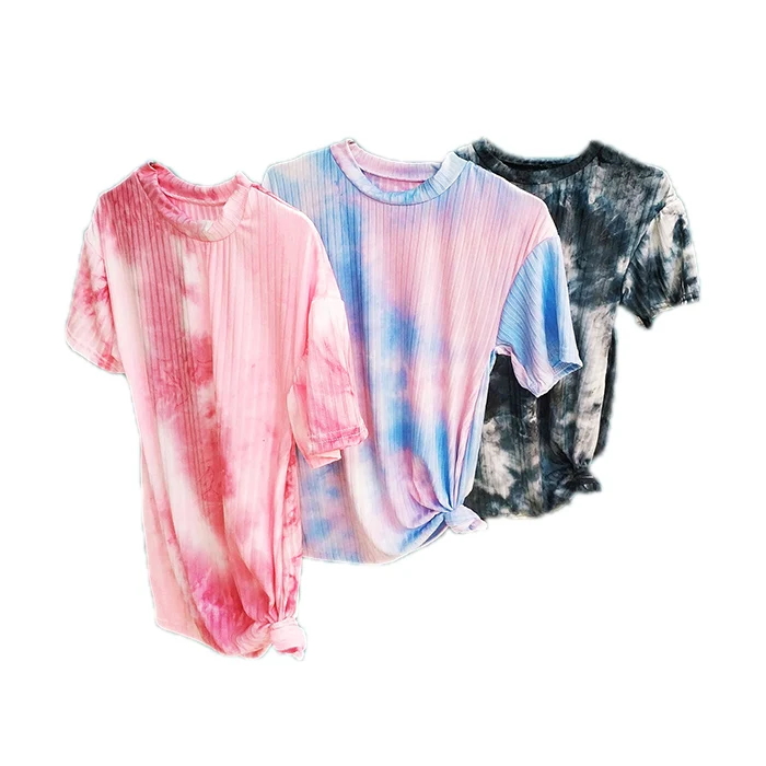 

2021 Summer Clothing Tie Dye Dresses Kids Girls T-Shirt, Pink,blue,dark green