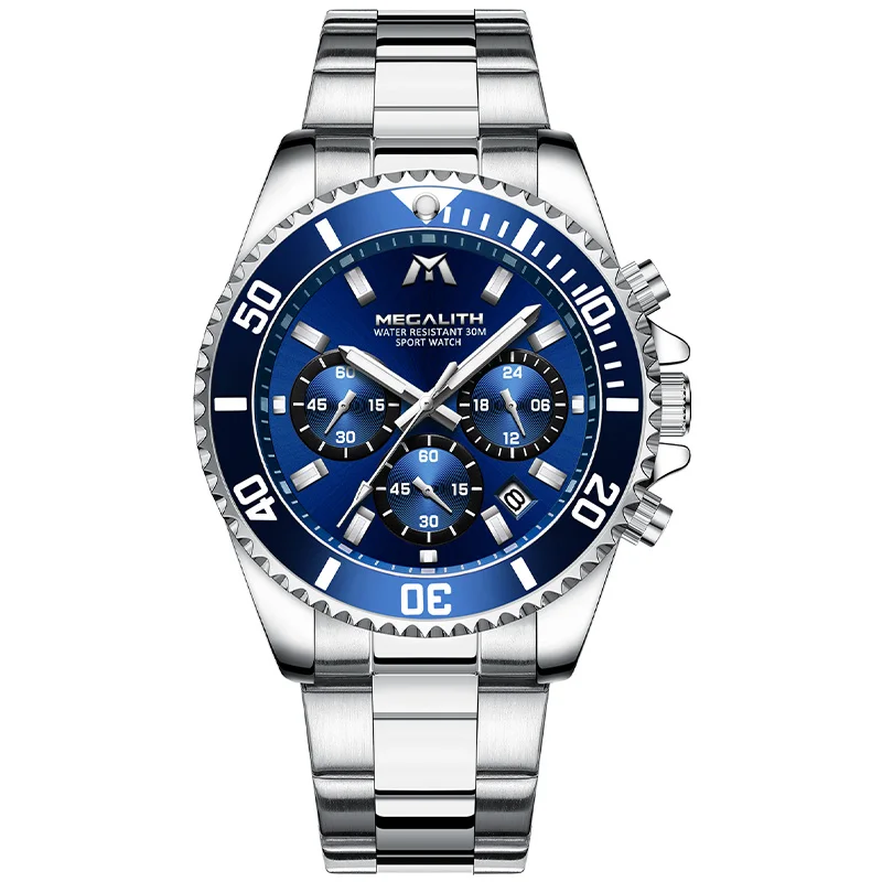 

Megalith Water Resistant 30m Brand Men Watch Stainless Steel Link Band Sport Quartz Watches