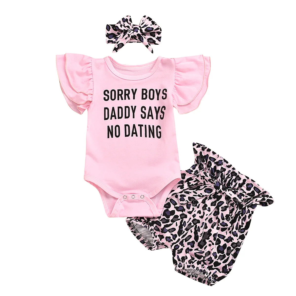 

Hot sale summer leopard cotton 3pcs toddler girl clothing sets with headband, Pink & leopard