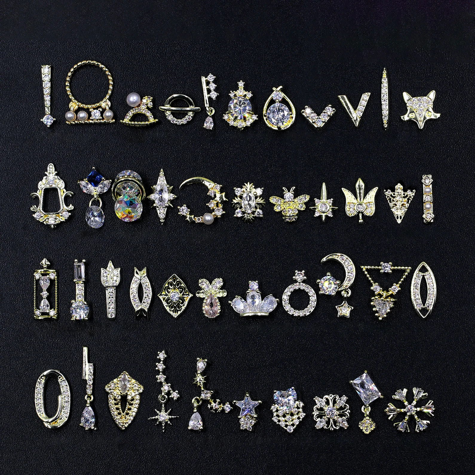 

Luxury Nail Arts AAAZircon White Pearl Moon Star Wing Hourglass Geometry Shape Nail Sticker Women Beauty Nail Charms, Colorful