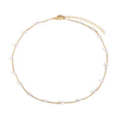 

Charm Simple Pearl Necklace Women Fashion Jewelry Choker Clavicle Chain With Pearl Necklace, Gold