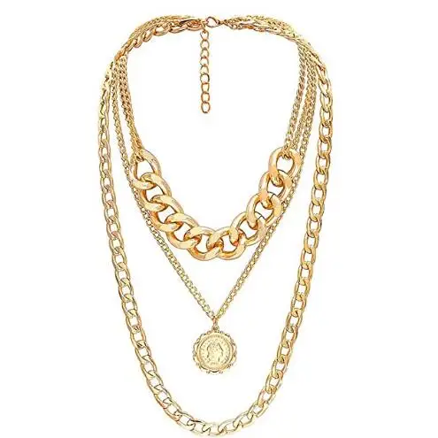 

Layered Necklace Thick Neck Chain Gold Pendant Y-shaped Necklace for Women