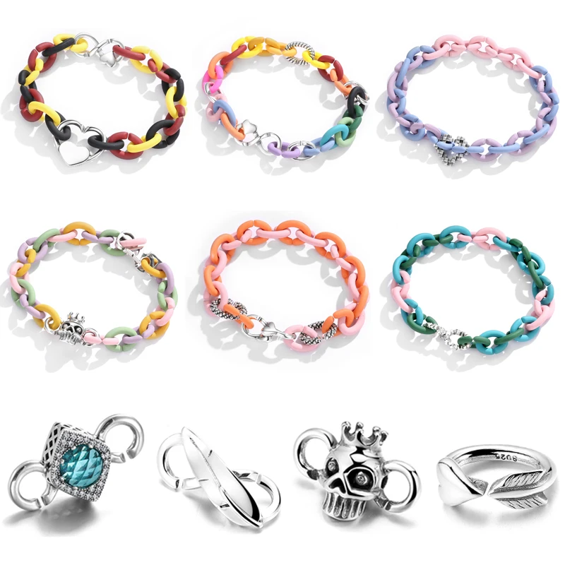 

925 Silver Charm Bead Hard Rubber X Bracelets women Accessories Jewellery Fashion gift DIY Multi Shapes Jewellery Wholesale lots