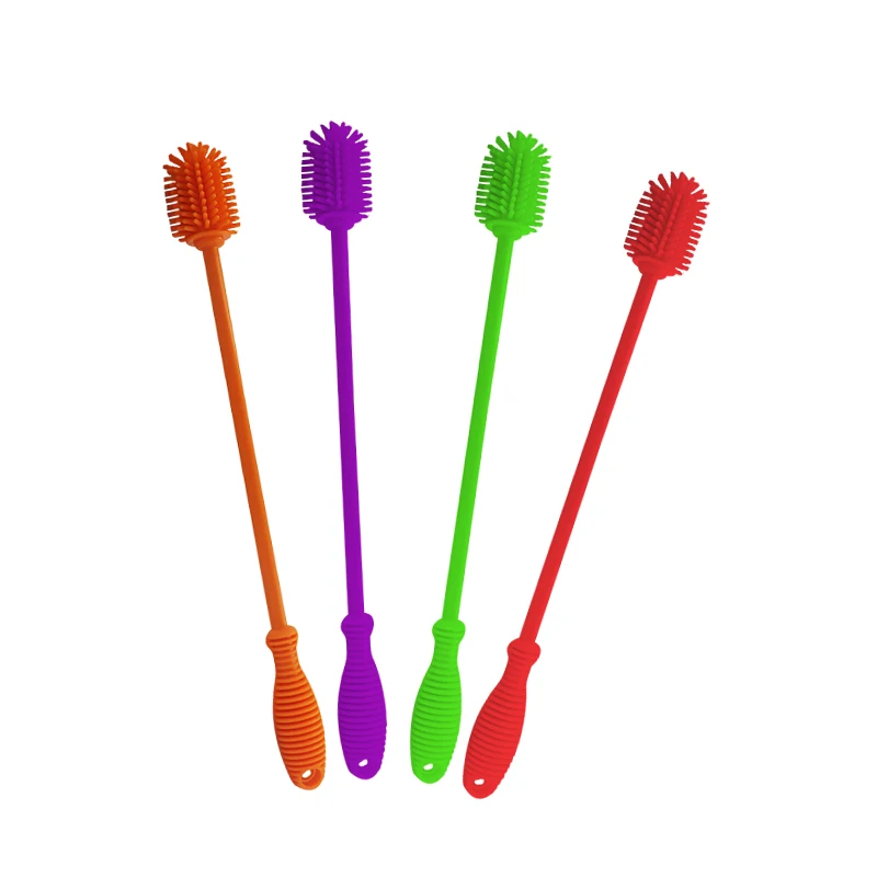 

Silicone Cleaning Glass Cup Brush With Long Handle Cups Washing Cleaning Silicone Brushes Kitchen Supplies, Green,red,orange,purple