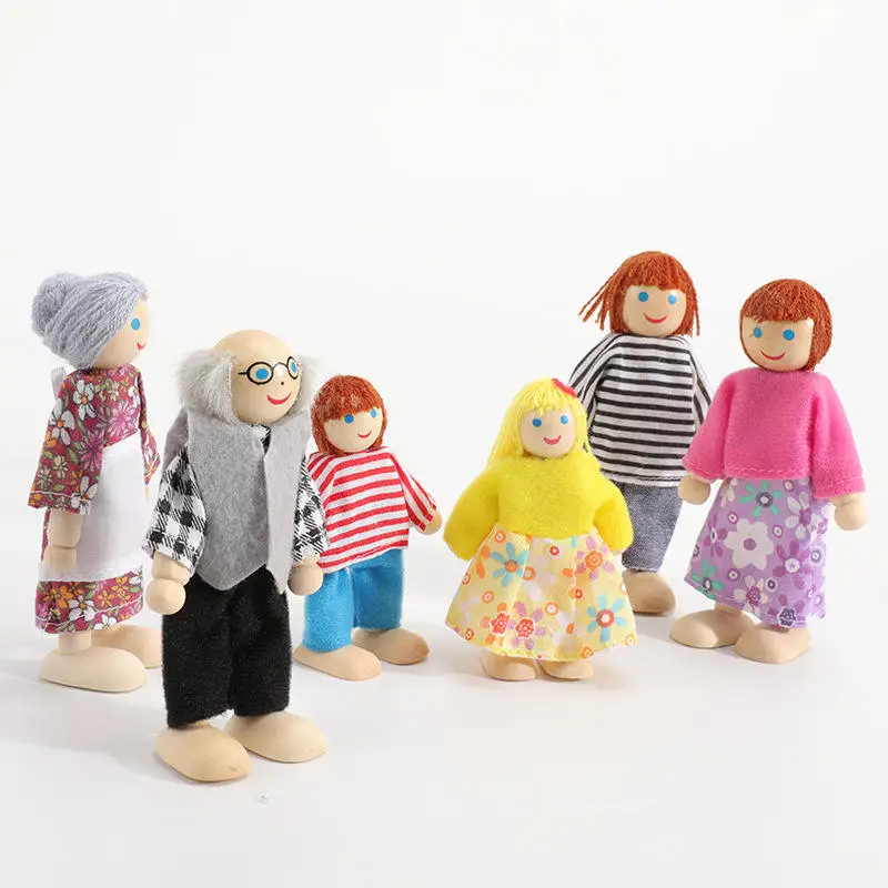 Custom Children's Toys in Wooden Doll House Educational Accessories Small Figures Happy Family Peg Games for Kids Boys & Girls