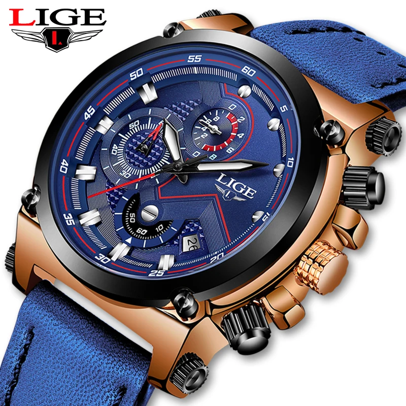 

New LIGE 9856 Men Watch Male Leather Automatic date Quartz Watches Mens Luxury Brand Waterproof Sport Clock