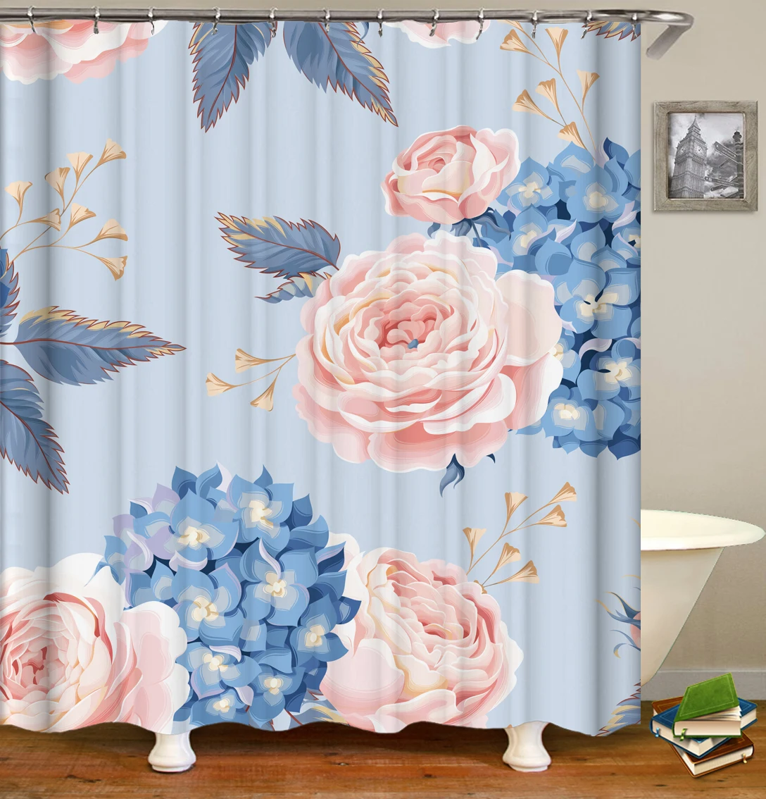 

100% Polyester Tropical Pattern Kids Shower Curtains, Digital Print Bathroom Shower Curtain Set with Hooks/, Customized color