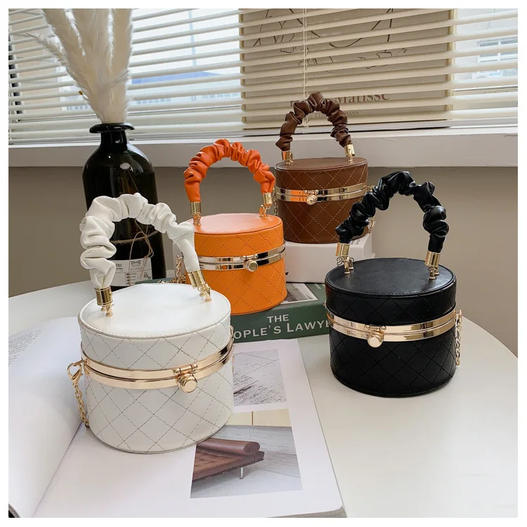 

2021 Fashion embroidery bucket handbags ladies mini shoulder purse pu leather wrinkle handle women hand bags, 4colors