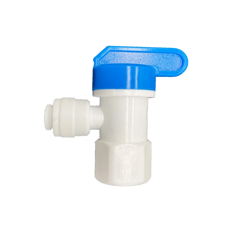 

1/4" Female Thread 1/4" OD Tube PE Hose Backwash Washing-out Ball Valve L Type Quick Connector Switch RO Water Filter System, White & blue