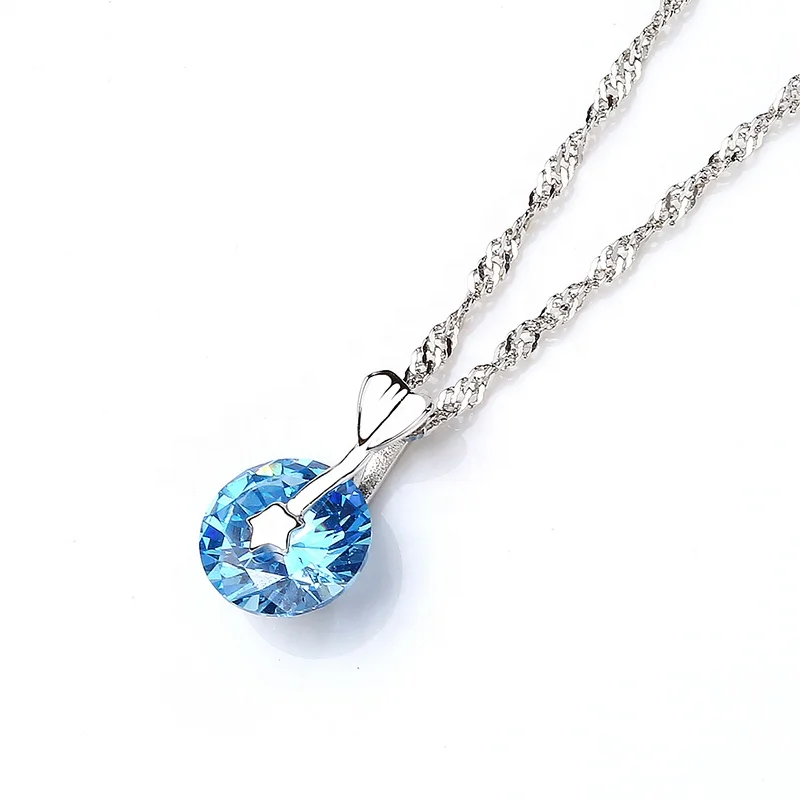 

Moyu Fine Jewelry 925 Sterling Silver 8mm Round Blue Sapphire Cubic Zircon Stone Necklace Pendant
