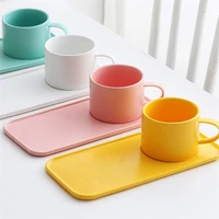 

European style macaron color porcelain cappuccino coffee cup with rectangle plate