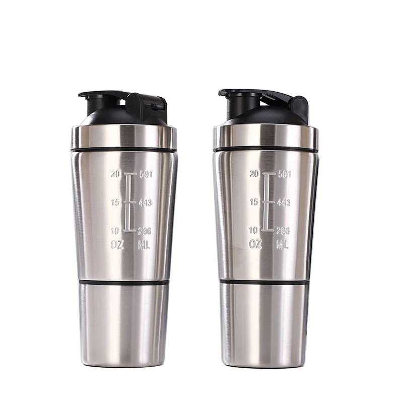 

New Design Double Wall Stainless Steel Shaker Bottle With Protein Box GYM Shaker Bottle Portable Sport Water Bottle, Steel color , white , black