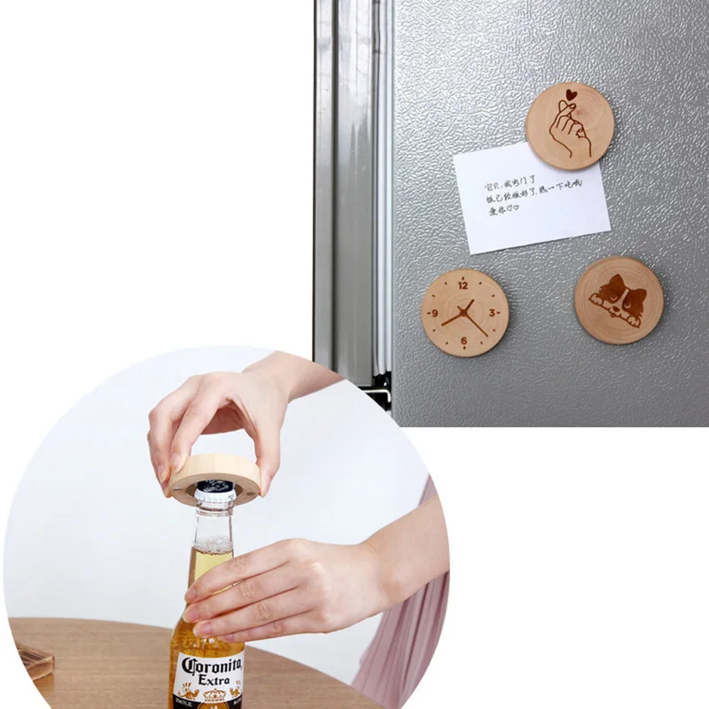 

250Pcs/lot DIY Wooden Round Shape Bottle Opener Coaster Fridge Magnet Decoration Beer Bottle Opener Custom logo, As pic