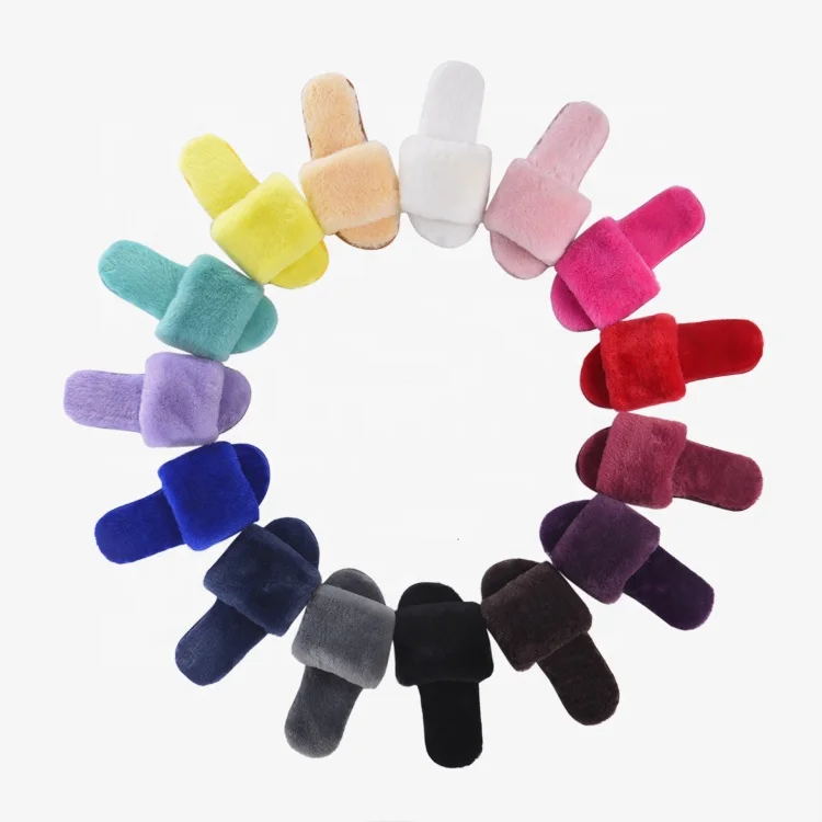 

Colorful fluffy lady's slippers sheepskin indoor soft warm house female slides real lamb fur slides for women, As picture show or customized