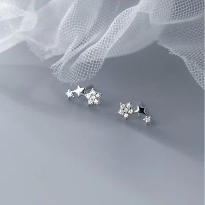 

Sterling Silver S925 Shiny CZ Star Stud Earrings Paved Crystal Zircon Star Earrings For Women Men