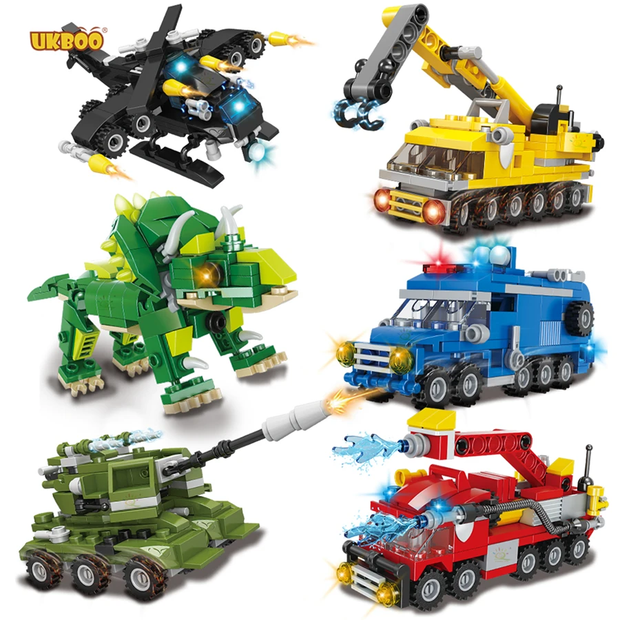 

Free Shipping UKBOO 1030PCS Children's Assembly Compatible Engineering Police Military Dinosaur Fire Building Block Toy Puzzle